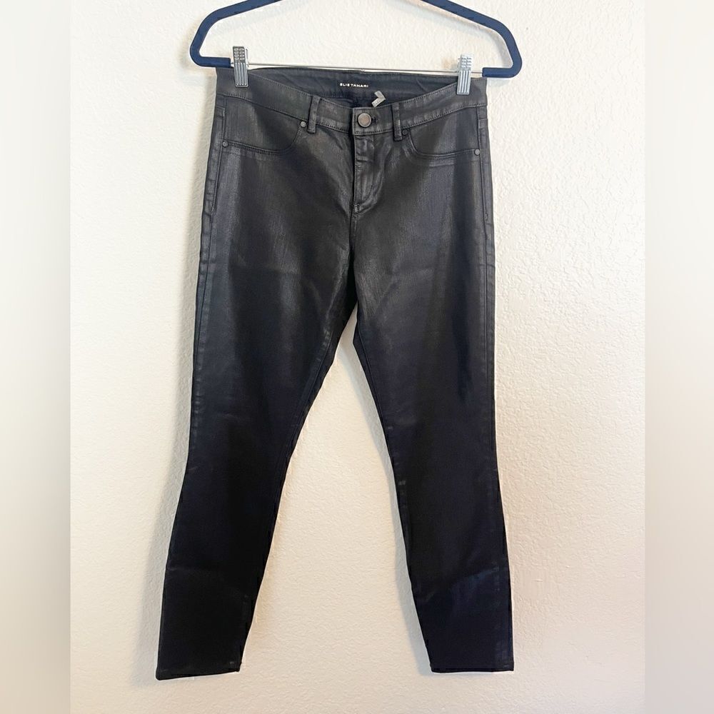 Ellie Tahari Azella Black coated denim waxed skinny jean Legging 6 - Picture 3 of 8